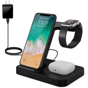 ワイヤレス充電器 3in1充電スタンド 15Ｗ/10Ｗ/7.5W/3W iphoneとSamsung両方対応 Qi 急速 Type c ケーブル付属