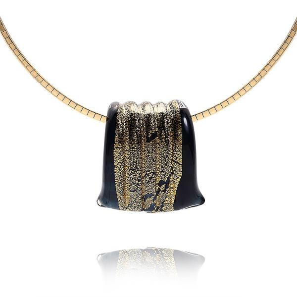 ガラスのジュエリー 漣ブラックゴールド ネックレス 手作りガラス細工 FF-blackgd-ripp...