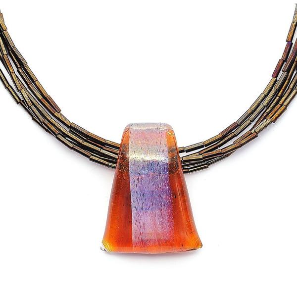 ガラスのジュエリー 新月色 茶 帯 ネックレス 手作りガラス細工 FF-newmoon-br-o F...