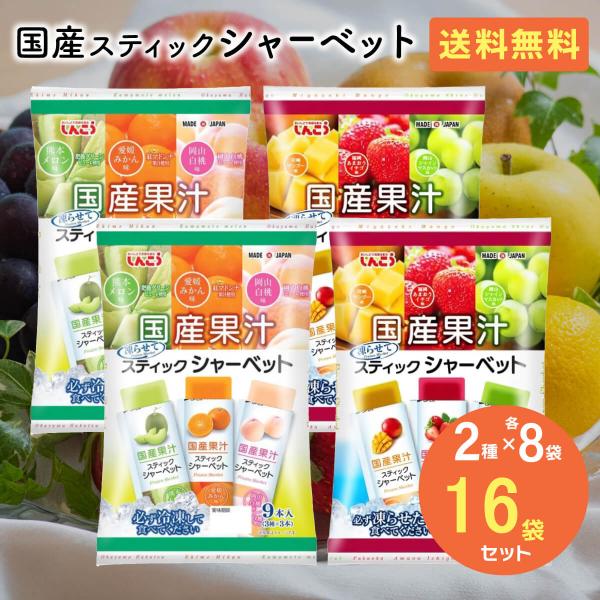 しんこう 国産果汁スティックシャーベット 9本入 2種 各8袋 16袋セット (スティック144本分...