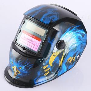 溶接マスク 青色 鷹柄 遮光速度 1/30000秒 自動遮光度＃9〜＃13ワイドビュータイプ