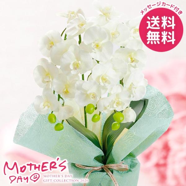 母の日 ギフト 2026 花 プレゼント アートフラワー 造花 ミニ 胡蝶蘭 3本立ち ホワイト 鉢...