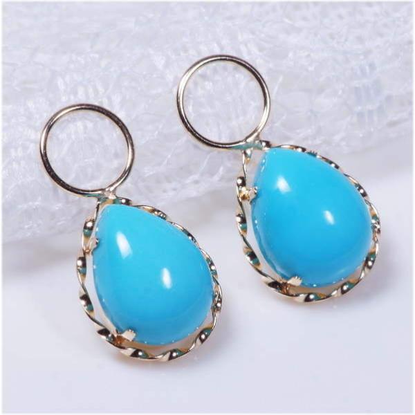 K18 2ct トルコ石 チャーム ペアシェイプ 18金 ツイスト（ピアス・イヤリング用）12月誕生...