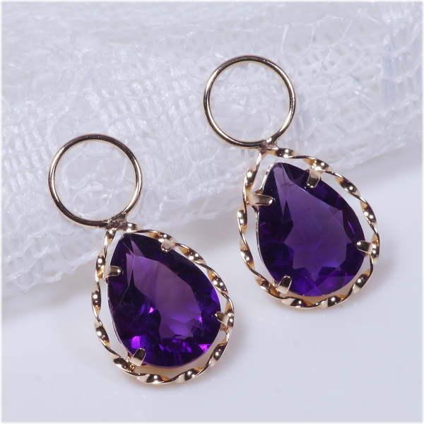 K18 1.6ct アメシスト チャーム ペアシェイプ 18金（ピアス・イヤリング用）K18 2月誕...