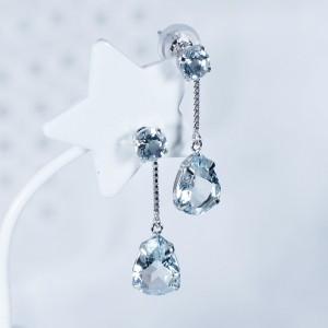 K18WG 2ct アクアマリンピアス ラウンド ペアシェイプ 18金  