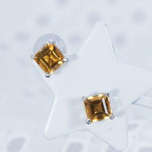 PT 0.6ct シトリンピアス プラチナ スクエアカット