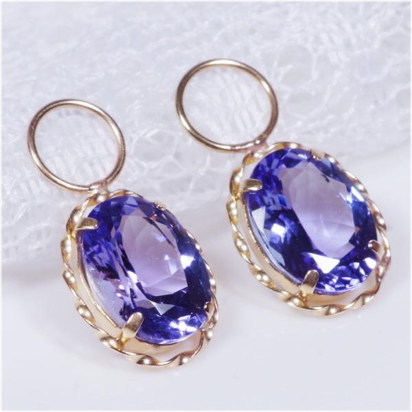 K18 2ct タンザナイトチャーム オーバル 18金 ワンペア （ピアス・イヤリング用）12月誕生...