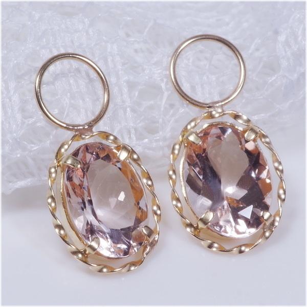 k18 1.6ct モルガナイトチャーム オーバル 18金 1.6カラット ワンペア （ピアス・イヤ...