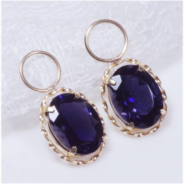 K18 2ct アイオライトチャーム オーバル 18金 （ピアス・イヤリング用）