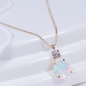 K18 0.6ct オパールペンダント ダイヤ 0.1ct ペアシェイプ 18金 45cmフリーアジャスター 10月誕生石｜japangold