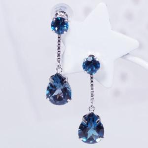 K18WG 2.8ct ロンドンブルートパーズ ピアス ペアシェイプ 18金ホワイトゴールド 11月誕生石