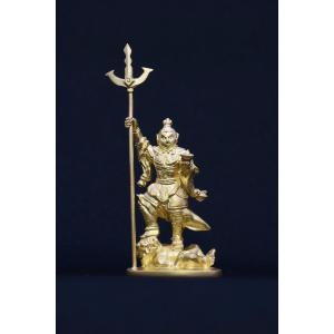 送料無料ブロンズ製 仏教美術 四天王 毘沙門天多聞天24cm インテリア