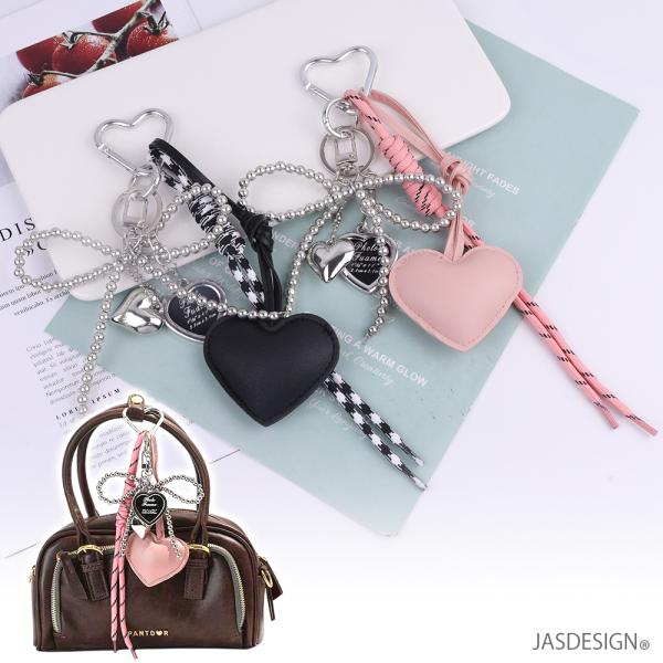 バッグチャーム バッグアクセサリー キーホルダー レディース ハート チャーム ハートリボン 韓国チ...