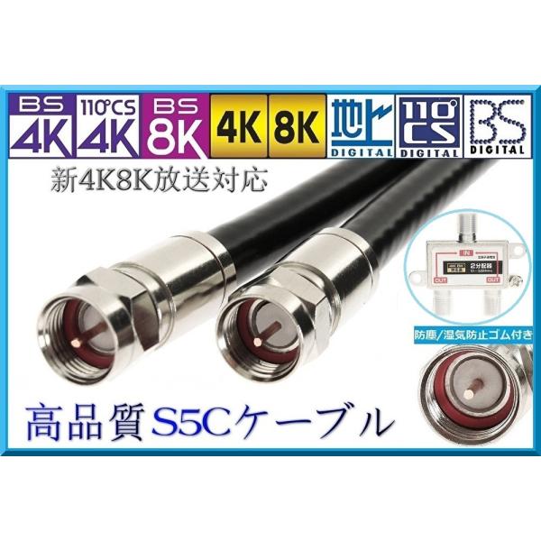 分配器+S5Cアンテナケーブル 20cm(2本) 4K8K対応 高品質同軸S5CFB 地デジ/BS/...