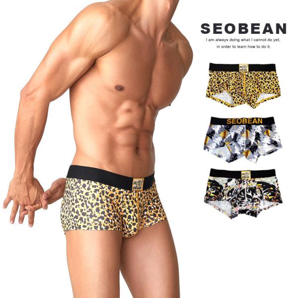80年代風 プリント ローライズボクサーパンツ 069 SEOBEAN セビン レオパード ヒョウ柄...