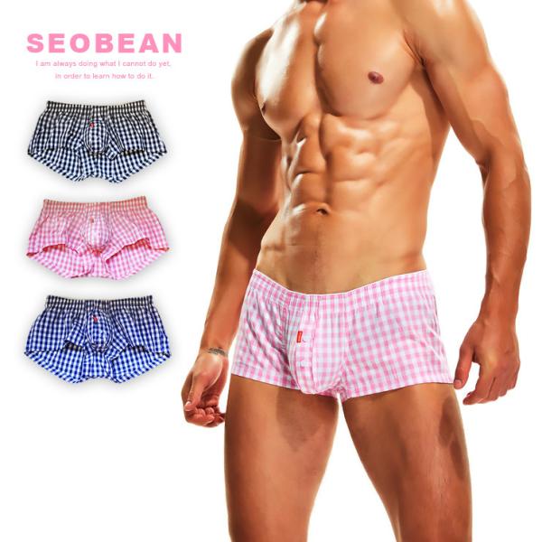 SEOBEAN セビン ギンガムチェック ローライズ トランクス 066 前開き ボタン スーパーロ...