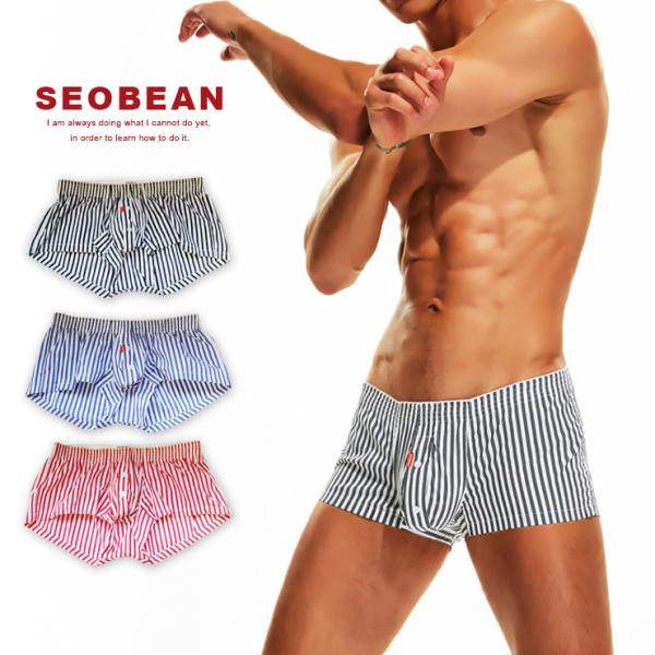 SEOBEAN セビン ストライプ ローライズ トランクス 067 前開き ボタン スーパーローライ...