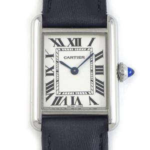 カルティエ Cartier 腕時計 タンク マスト SM WSTA0042 レクタンギュラー シルバー文字盤 ブラック レザーベルト SS クオーツア