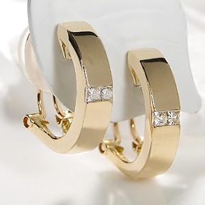 k18YG/プラチナ900【0.16ct】プリンセス ダイヤモンド 2WAY ピアス  