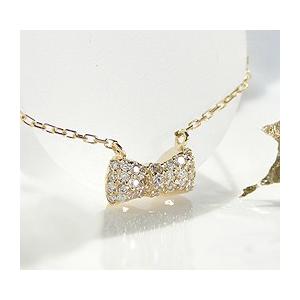 K18 YG ゴールド ダイヤモンド ダイヤ ネックレス ペンダント リボン 