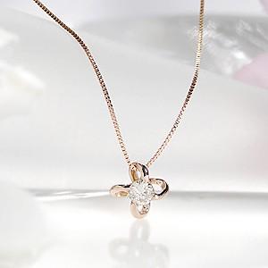 ダイヤ  ネックレス ペンダント フラワー クロス 一粒石 プチ CAN-0016KP