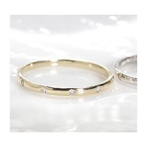 18金 リング ゴールド ダイヤ ドット 指輪 K18YG PG 一文字 細身 重ねづけ CAR-0...