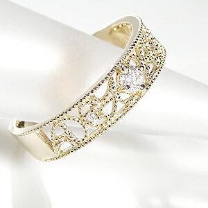 一粒ダイヤ リング 指輪 普段使い ミル打ち ダイヤモンド 18金 透かし模様 CAR-0098K