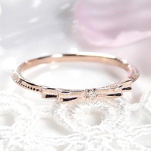 ピンキーリング ダイヤモンド 10金 指輪 ピンクゴールド リボン 重ねづけ CAR-0109P