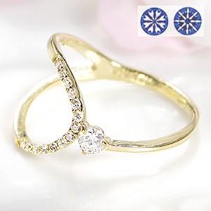 18金 ダイヤモンド リング ハートアンドキューピット H&amp;C K18 イエローゴールド ウェーブ ...