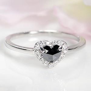 ブラックダイヤリング プラチナ 天然 ダイヤモンド ハート ローズカット プレゼント 記念日