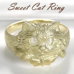指輪 ネコ 18金 キャッツアイ ネコの指輪 猫の目 動物モチーフ ゴールド プレゼント CAR-0...