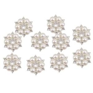 ノーブランド品クリスタル 人工パール 飾りボタン 花形