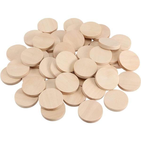 DFsucces 木片 50個 木製スライス 天然木 直径3cm 厚さ5mm 未完成 丸形 手芸 デ...
