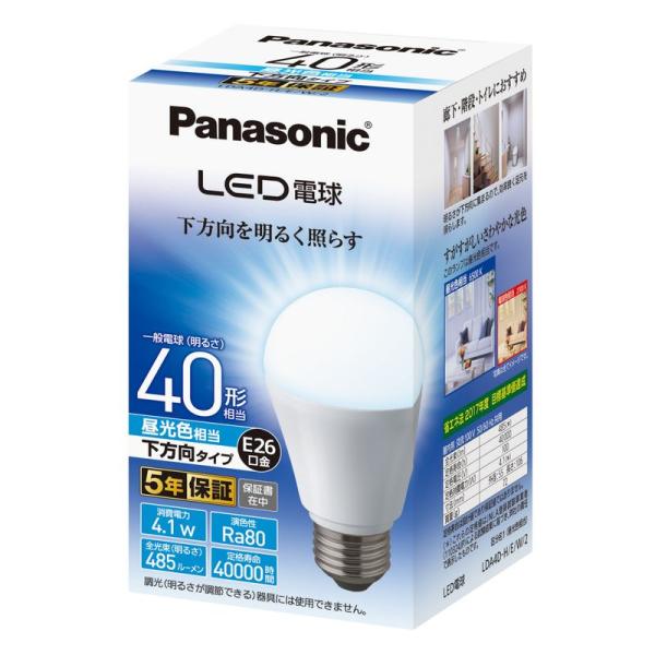 パナソニック LED電球 口金直径26mm 電球40形相当 昼光色相当(4.1W) 一般電球 下方向...