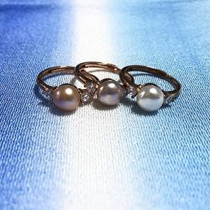 指輪 リング  淡水真珠 淡水パール AAA サイズ調節可能 真珠指輪 真珠リング CZダイヤ プレゼント ギフト対応｜jct-pearl