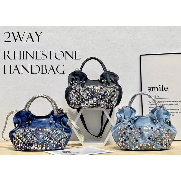 キラキラビジューお花 2way トートバッグ デニム素材使用 ロングショルダーで斜めがけ OK 使い...