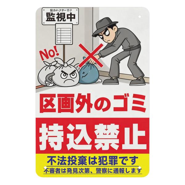 他区画ゴミの持込禁止　看板　不法投棄は犯罪です　サインプレート　注意プレート 看板　警告プレート