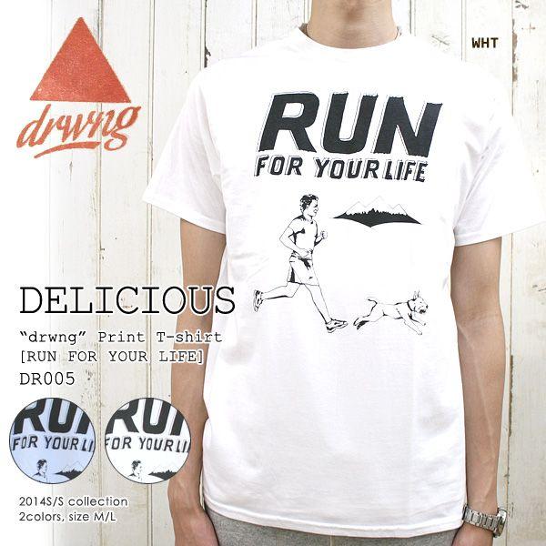 DELICIOUS(デリシャス/Men&apos;s) with drwng プリントTシャツ RUN FOR...