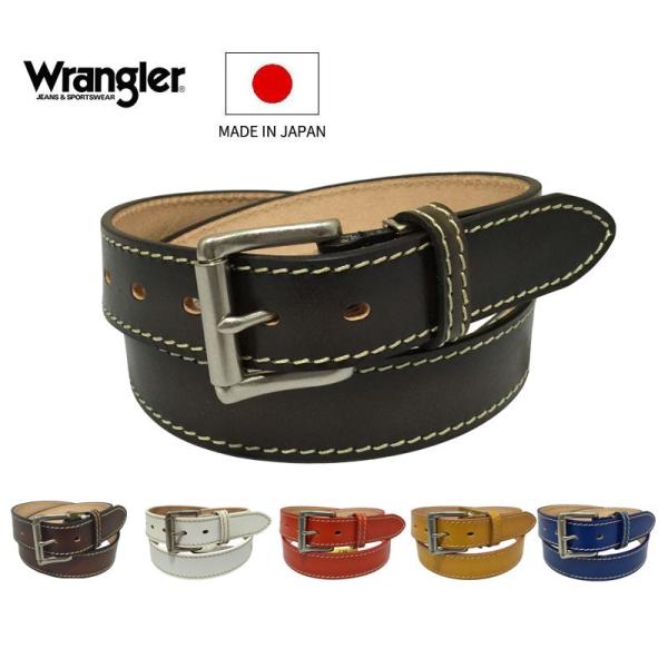 Wrangler(ラングラー)　牛革　シングルピン　帆型バックル　ステッチ　レザーベルト カット可能...