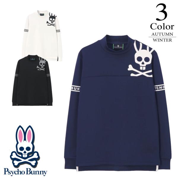 P5倍 サイコバニー ゴルフウェア ラインスリーブロゴ モックネックＴシャツ gf640（L寸：メン...