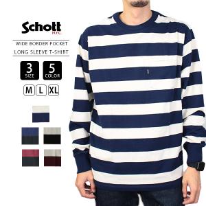 Schott Tシャツ ショット ロンT ワイド ボーダー ポケット 長袖 WIDE BORDER T-SHIRT メンズ 3123175 0930｜jeans-yamato