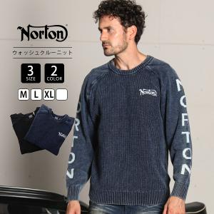 Norton ファッション 服 ノートン ニット ウォッシャブル 袖ロゴ コットン ウォッシュ クルー ニット メンズ 233N1400B 1124 父の日 プレゼント｜jeans-yamato