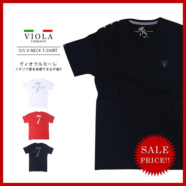 VIOLA RUMORE ヴィオラルモア メンズ トップス Tシャツ Vネック エンブレム ラインス...