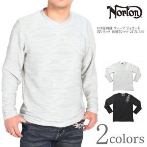 ノートン NORTON ロンT ロゴ総刺繍 ウェーブ ジャカード 浅Vネック 長袖Tシャツ 231N1106　｜jeans1