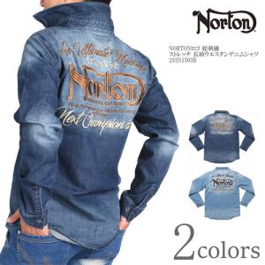 ノートン NORTON 長袖シャツ NORTONロゴ 総刺繍 ストレッチ 長袖ウエスタンデニムシャツ 233N1503B｜jeans1