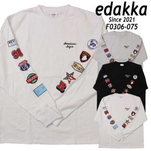 edakka 長袖 Tシャツ ヘビーウェイト 袖 刺繍 ロンT 綿100％ ワッペン風 F0306-075 メンズ EDAKKA ユニセックス オーバーサイズ｜jeansaiya-a