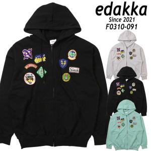 edakka 長袖  パーカー ワッペン風刺繍　フルジップパーカー フーディー 裏毛トレーナー スウェット F0310-091 メンズ EDAKKA ユニセックス｜jeansaiya-a