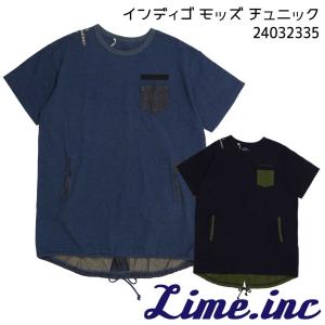 Lime ライム 半袖 カットソー チュニック インディゴ モッズ ワンピース Tシャツ 24032335 カジュアル レディース ポケット｜jeansaiya-a