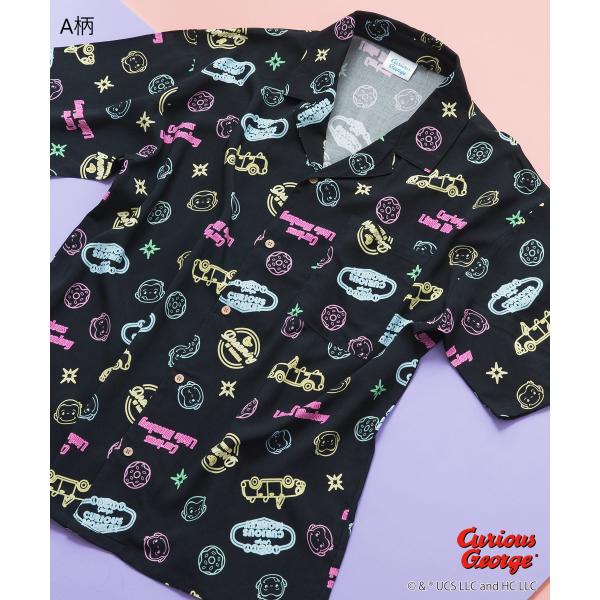 【おさるのジョージ 】オリジナル 総柄 プリント レーヨンアロハ シャツ