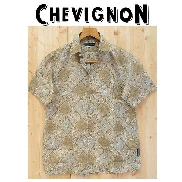 CHEVIGNON シェビニオン メンズ 半袖 レギュラープリントシャツ アンティックカーキ Lサイ...
